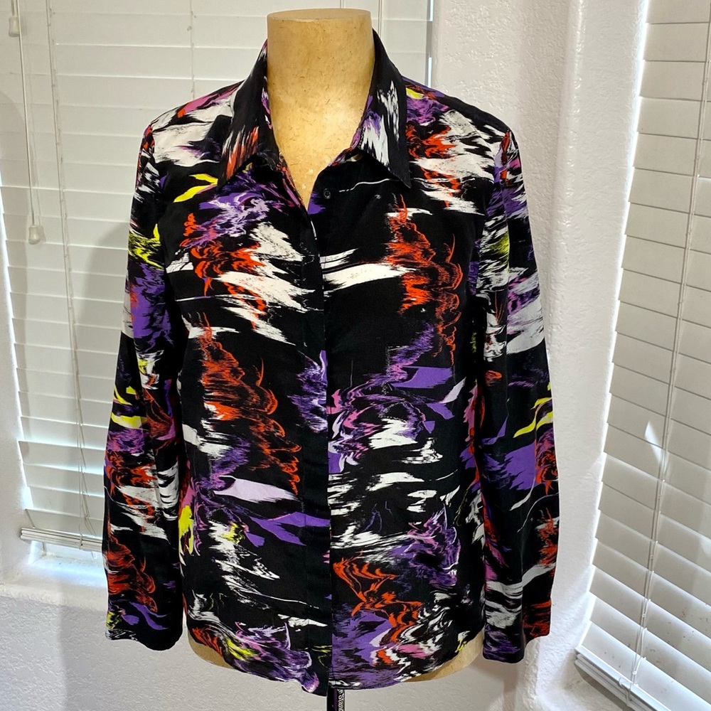 ALICE OLIVIA silk blouse size M long sleeves, black red white
